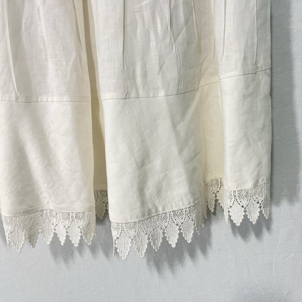 Lauren Ralph Lauren 100% Linen Dress Women 6 Ivory Fit Flare Pintuck Lace Lined - Picture 6 of 15